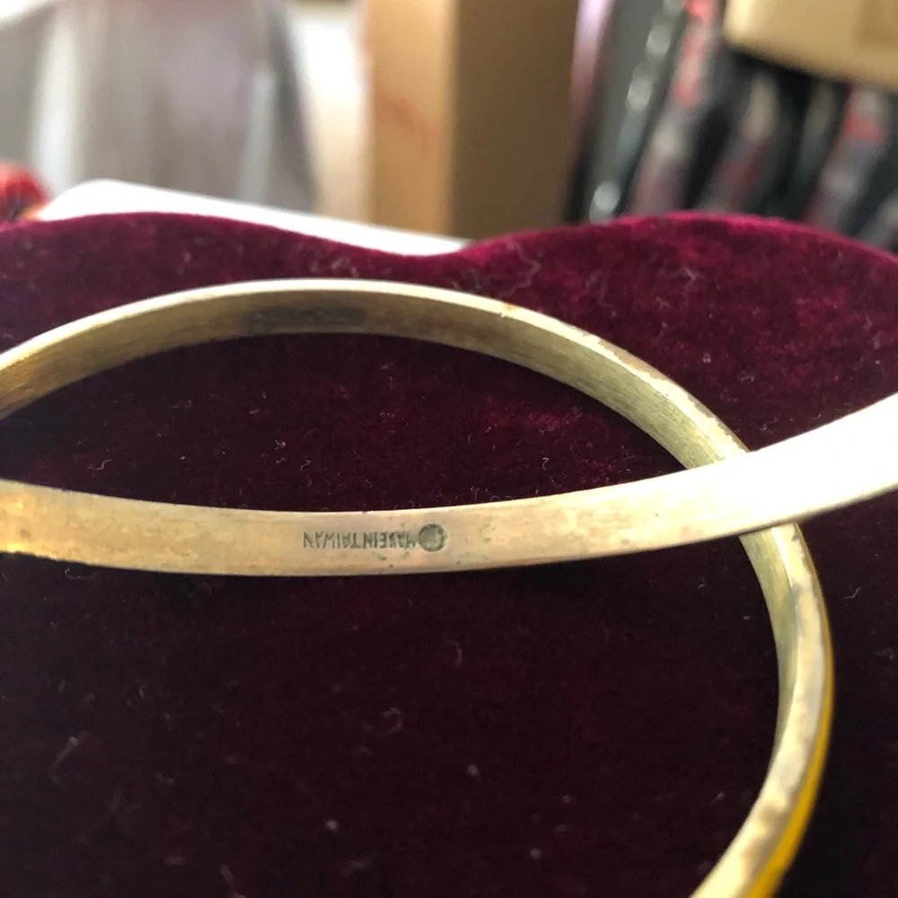 Yellow Enamel Patterned Bangle Bracelet - Women